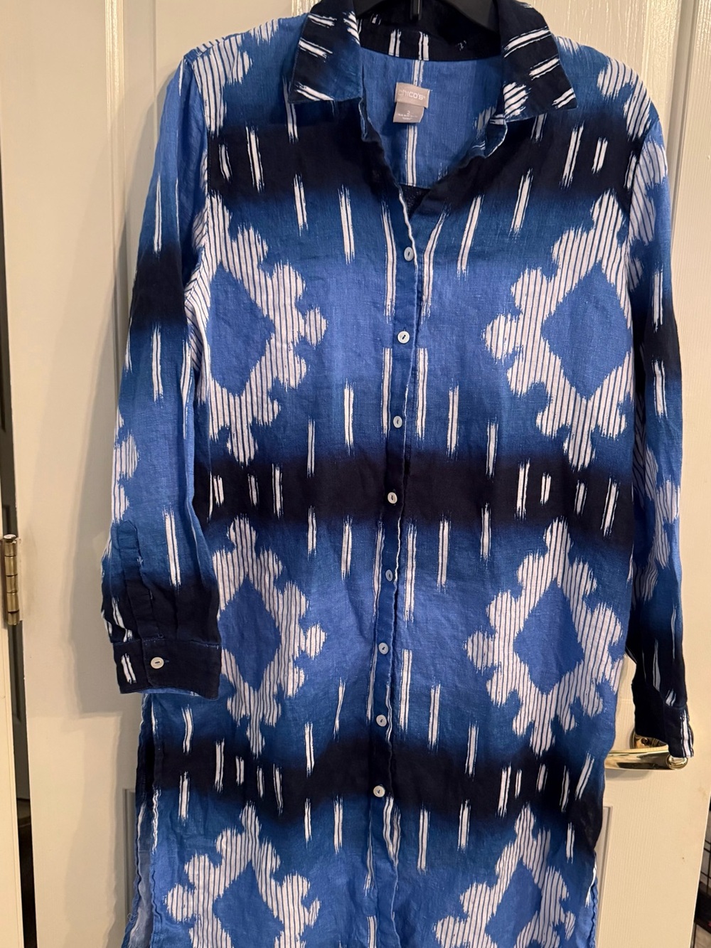 Chico's Patterned Long-Sleeve Button down dress size 2